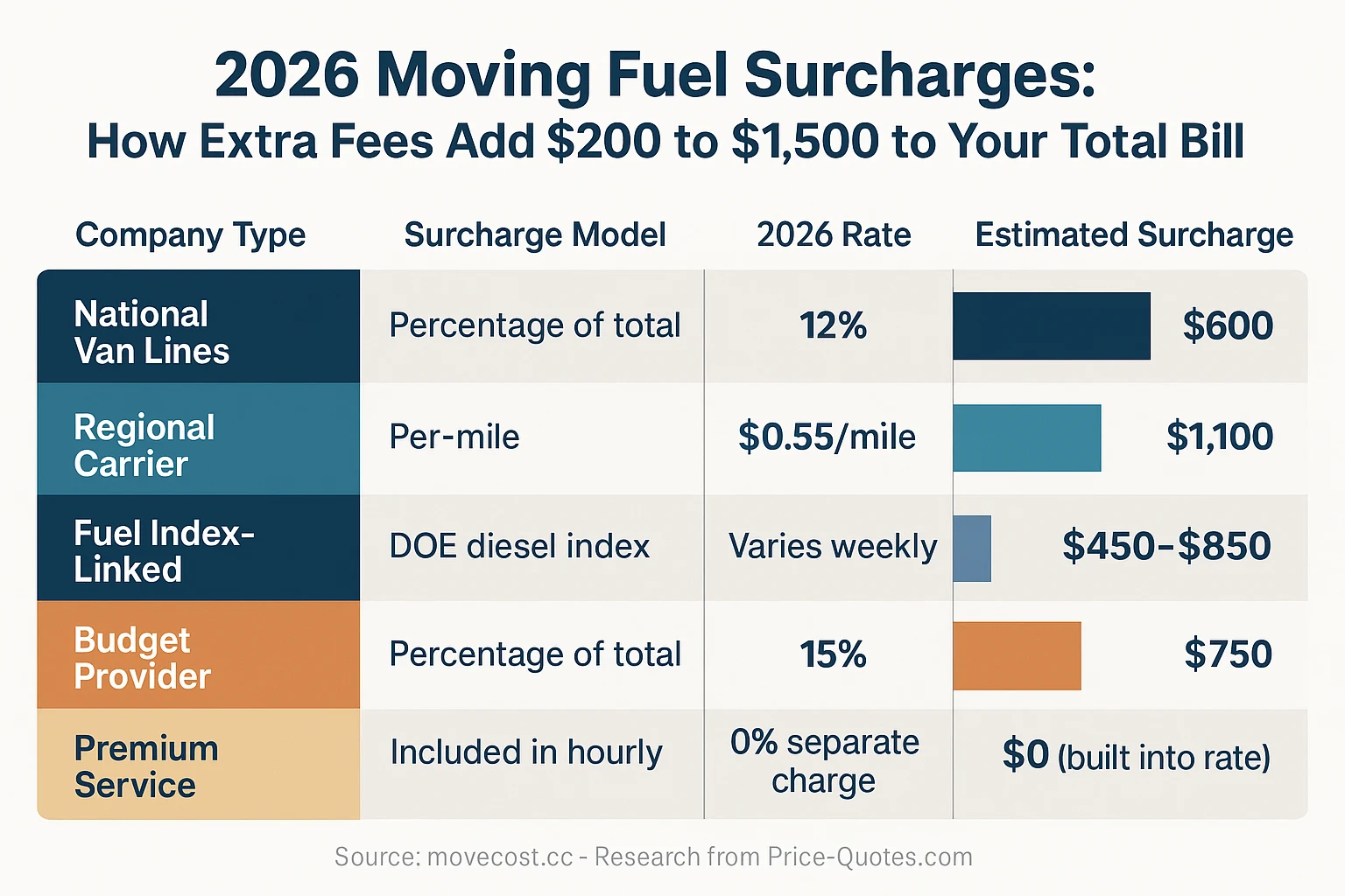 2026 Moving Fuel Surcharges: How Extra Fees Add $200 to $1,500 to Your Total Bill - Data Visualization
